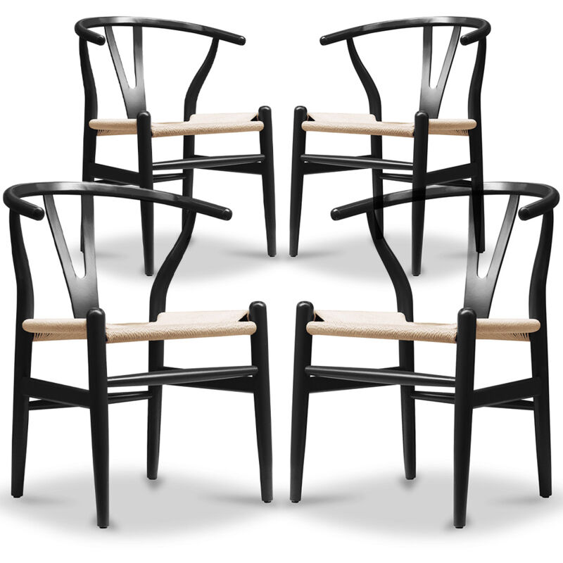Lot de 4 Chaises de Salle à Manger en Bois - Style Scandinave - Wish Noir