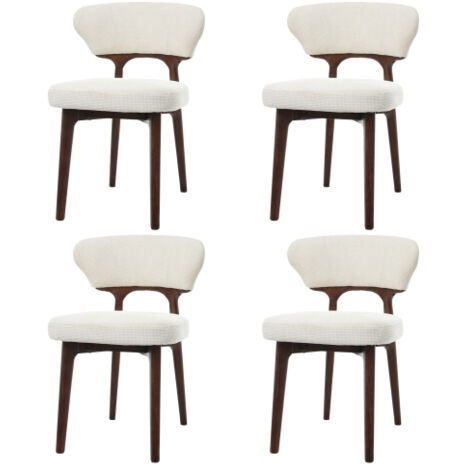 Lot de 4 chaises de salle à manger, en chenille, avec dossier rembourré et pieds en bois massif, beige