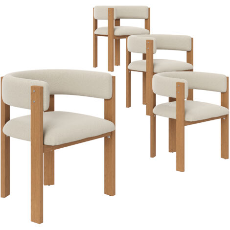 Lot de 4 chaises de salle à manger, en flanelle et métal, avec dossier ergonomique, beige