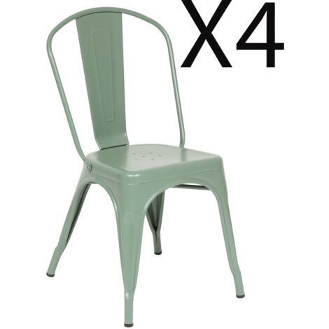 Lot de 4 chaises de salle à manger en métal coloris Vert Olive - Longueur 45 x Profondeur 48 x Hauteur 85 cm