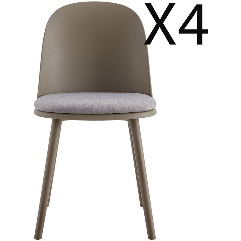 lot de 4 chaises de salle à manger en polypropylène et tissu coloris taupe, gris - longueur 45 x profondeur 55,50 x hauteur 80 cm pegane