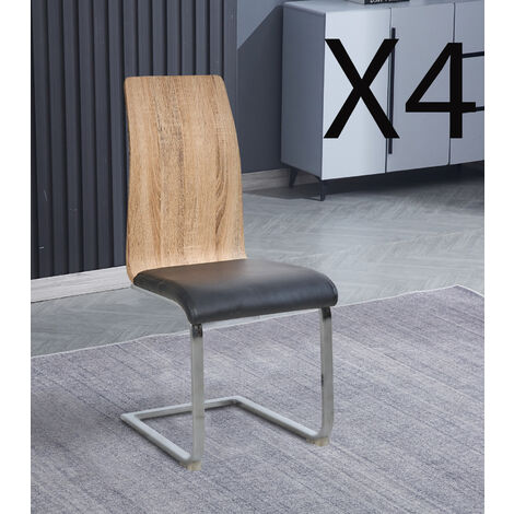 Lot de 4 chaises de salle à manger en PU coloris noir, cambria avec pieds chromés - Longueur 44 x profondeur 57 x hauteur 97 cm -PEGANE-
