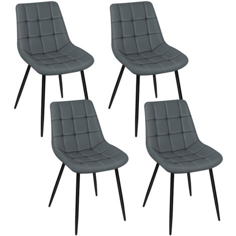 Lot de 4 Chaises de Salle à Manger en Simili Cuir Chaises de cuisine tapissées gris foncé
