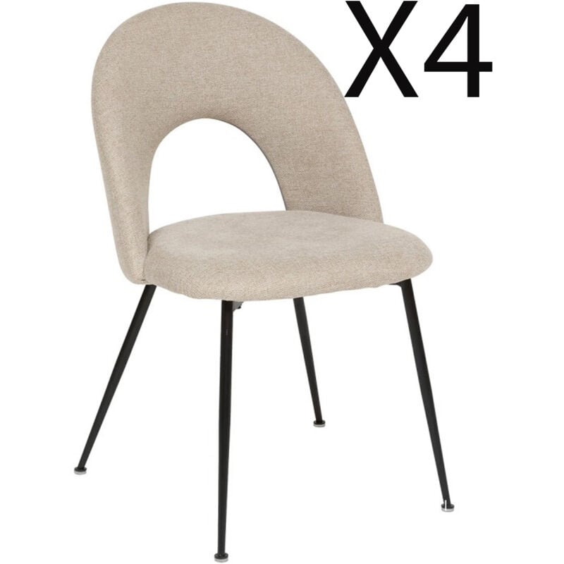 Pegane - Lot de 4 chaises de salle à manger en tissu coloris Beige, pied en métal coloris noir - Longueur 53 x Profondeur 49 x Hauteur 81 cm