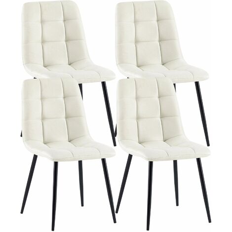 Lot de 4 chaises de salle à manger en tissu crème pieds métal noir design moderne et confortable CDS10411