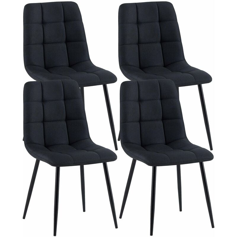 Décoshop26 - Lot de 4 chaises de salle à manger en tissu noir pieds métal noir design moderne et confortable CDS10416