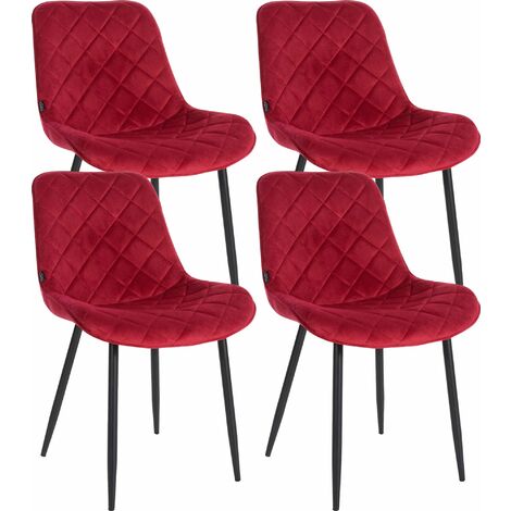 Lot de 4 chaises de salle à manger en tissu velours confortable rouge pieds métal noir couture losange CDS10427