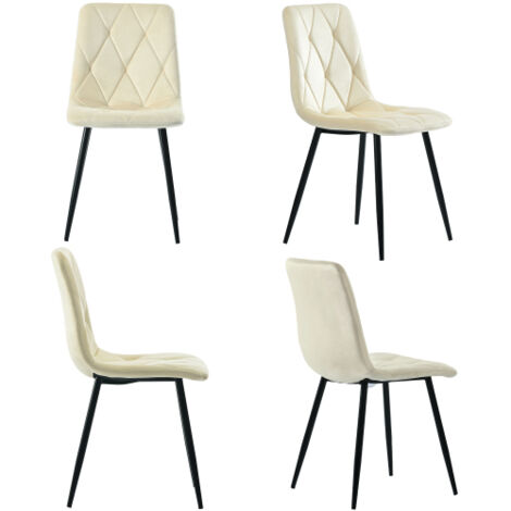 Lot de 4 chaises de salle à manger en velours, avec dossier et pieds en métal, beige