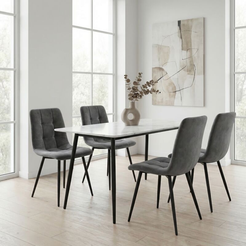 Lot de 4 Chaises de Salle à Manger (H. 86cm), Chaises de Salon avec Dossier Ergonomique, Velours et Pieds en Métal, Style Moderne, Gris Lot de 4 Chaises de Salle à Manger (H. 86cm), Chaises de Salon avec Dossier Ergonomique, Velours et Pieds en Métal, Style Moderne, Gris