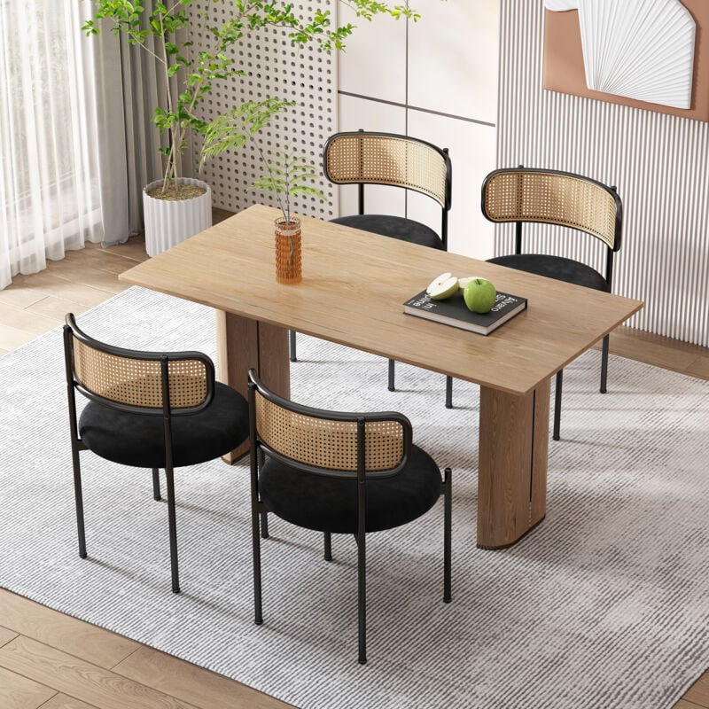 Redom - Lot de 4 chaises de salle à manger en velours, modernes et simples, avec quatre pieds de support en métal, chaise de loisirs en rotin, pour
