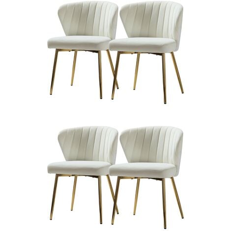 HULALA HOME 4 Chaises de Salle à Manger en Velours Scandinave Chaises Modernes pour la Cuisine avec Pieds en Métal, Blanc