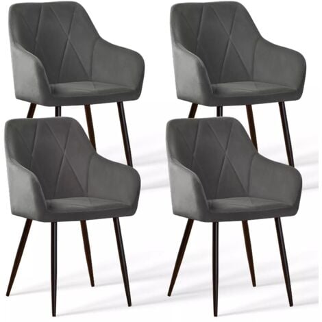 JYMTOM Lot de 4 Chaises de Salle à Manger Grises, Chaise de Salle de séjours Scandinaves en Velours avec Dossier, accoudoir pour Salon, Cuisine, Salle à Manger, Chambre à Coucher (4, Gris)