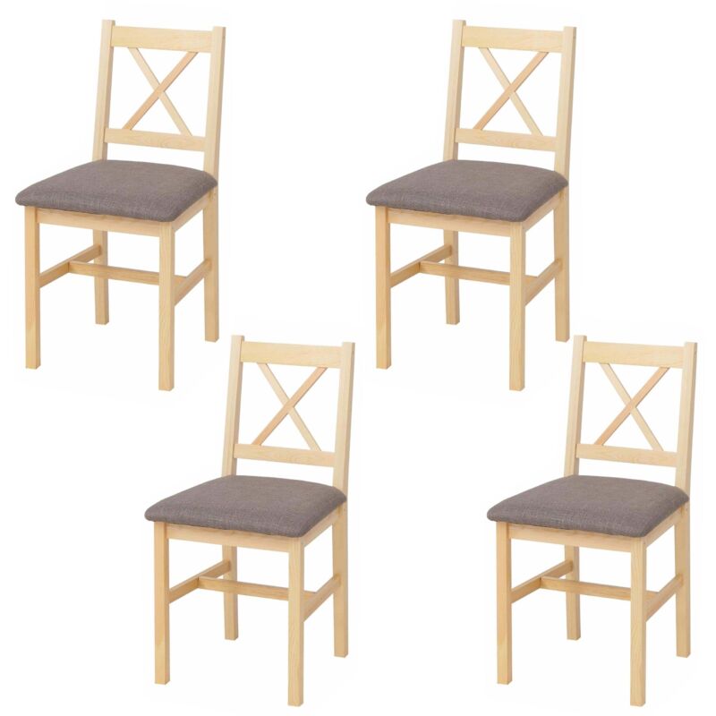 Lot de 4 chaises de salle à manger HHG-613, chaise avec dossier, chaise de cuisine, bois massif, tissu, style cottage, naturel, rembourrage gris Lot de 4 chaises de salle à manger HHG-613, chaise avec dossier, chaise de cuisine, bois massif, tissu, style cottage, naturel, rembourrage gris