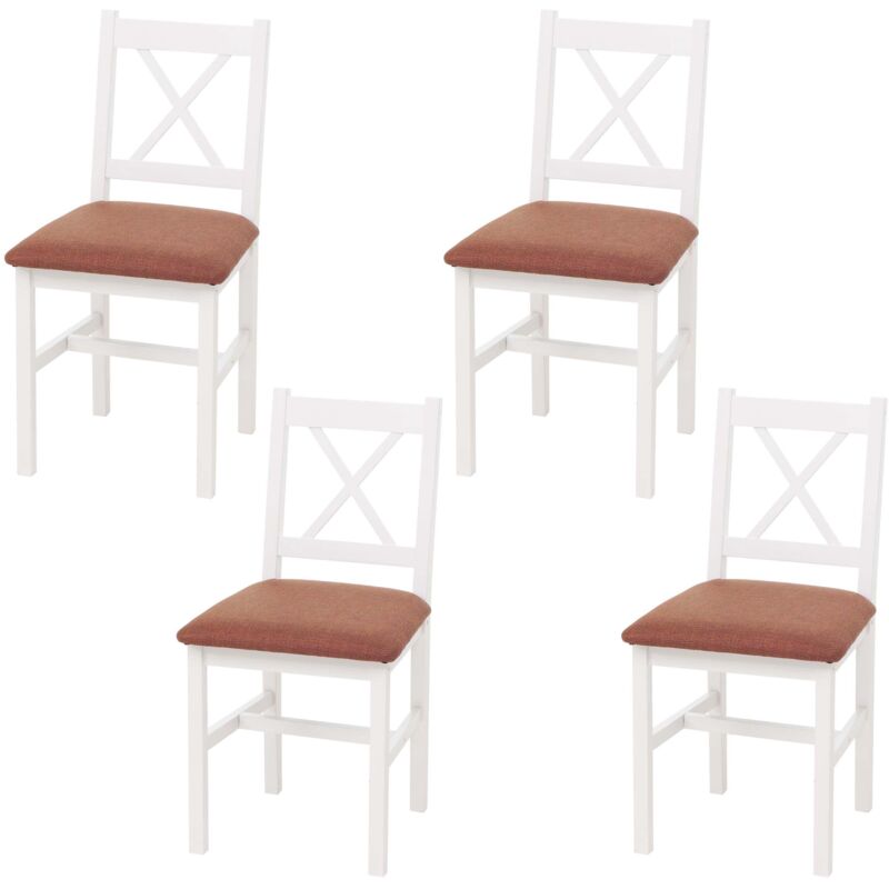 Lot de 4 chaises de salle à manger HHG-613, chaise de cuisine avec dossier, chaise en bois massif, tissu, style cottage, blanc, rembourrage terracotta Lot de 4 chaises de salle à manger HHG-613, chaise de cuisine avec dossier, chaise en bois massif, tissu, style cottage, blanc, rembourrage terracotta