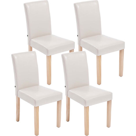 Lot de 4 Chaises de salle à manger Ina similicuir avec pieds en Bois Crème Nature