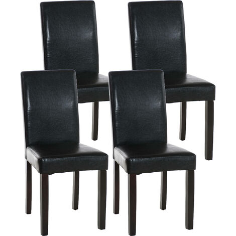 Lot de 4 Chaises de salle à manger Ina similicuir avec pieds en Bois Noir Marron foncé