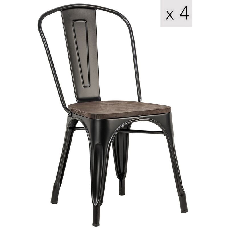 nordlys - lot de 4 chaises de salle a manger industrielles metal bois fresne - noir