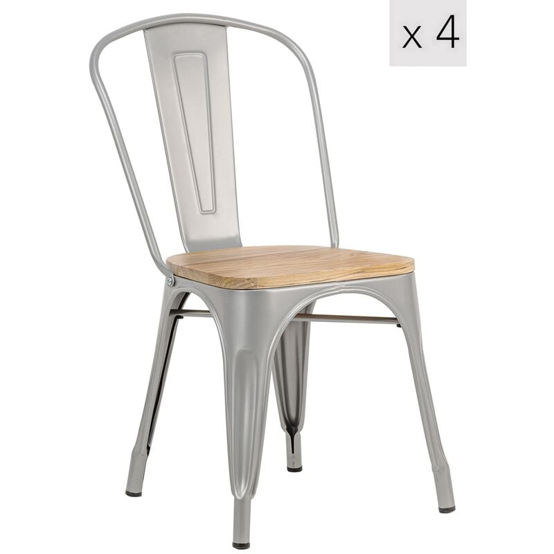 Nordlys - Lot de 4 Chaises de Salle a Manger Industrielles Metal Bois