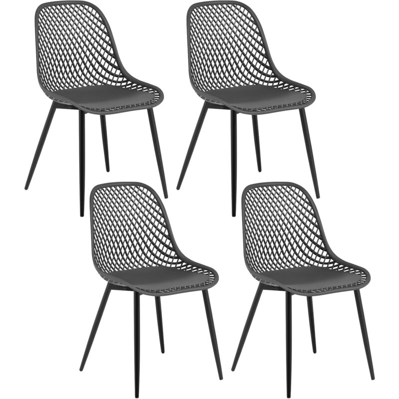 Klihome - Lot de 4 Chaises de Salle à Manger Chaise de Cuisine avec Pieds en Métal, Siège en pp, Chaises de Jardin, Chaise de Salon, Gris