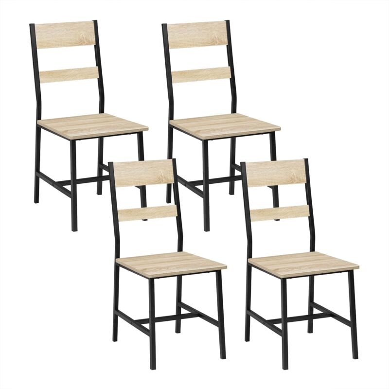 Klihome - Lot de 4 Chaises de Salle à Manger Chaises de Cuisine Ergonomiques en Métal et Bois,Chêne Clair