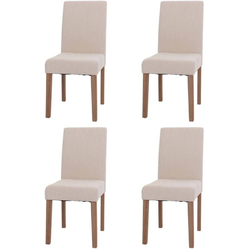 HHG - Lot de 4 chaises de salle à manger Littau, chaise de cuisine à dossier haut, tissu/textile chenille bois, crème, pieds couleur naturelle