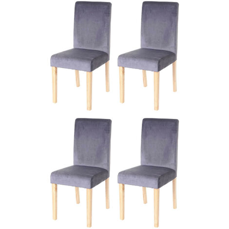 Lot de 4 chaises de salle à manger Littau, velours - gris, pieds clairs