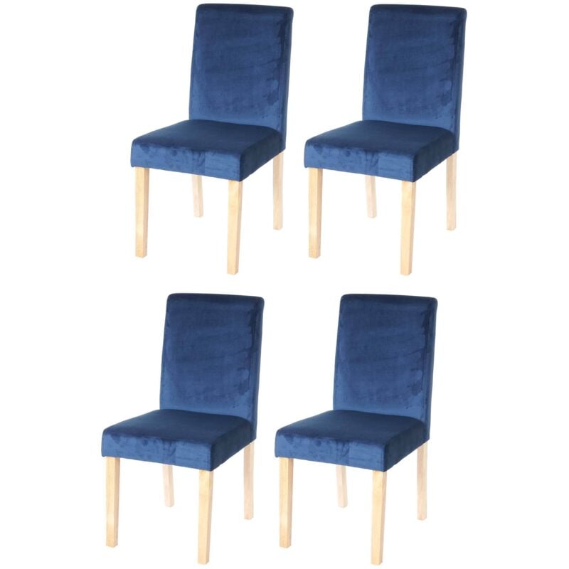 HHG - Lot de 4 chaises de salle à manger Littau, velours, pétrole, pieds clairs