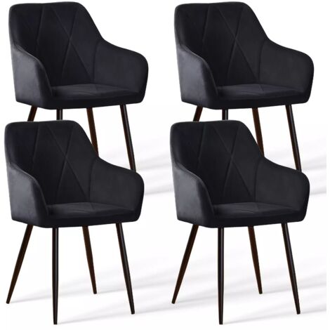 Lot de 4 Chaises de Salle à Manger Noir, Chaise de Salle de séjours Scandinaves en Velours avec Dossier, accoudoir pour Salon, Cuisine, Salle à Manger, Chambre à Coucher (4, Noir)