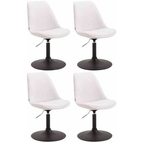Lot de 4 chaises de salle à manger pivotante hauteur réglable en PVC blanc et pied trompette métal noir 100001806