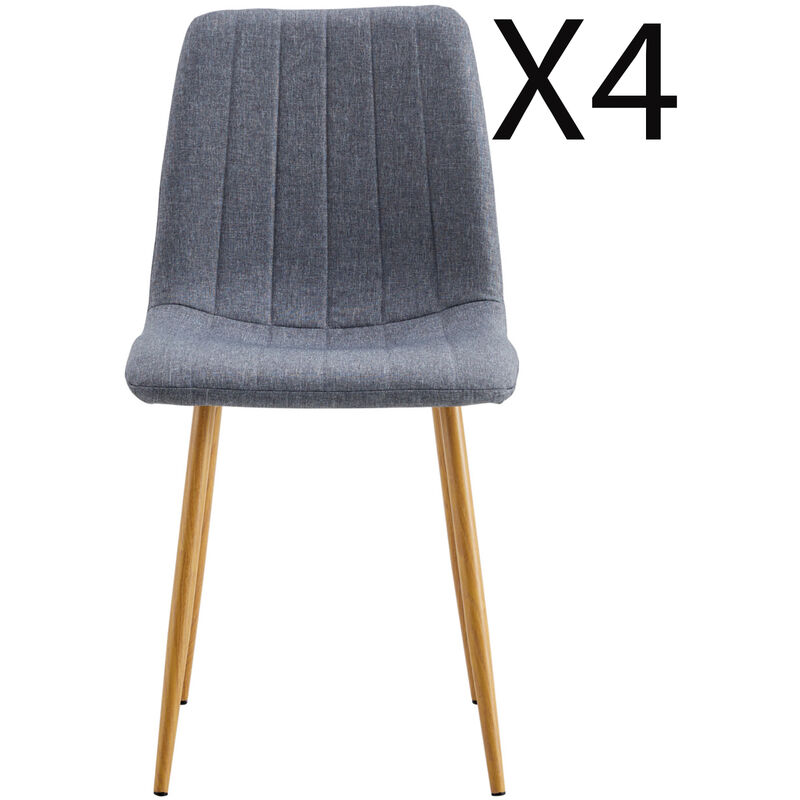 Pegane - Lot de 4 chaises de salle à manger rembourées en tissu coloris Gris - Longueur 44 x profondeur 55 x hauteur 87 cm