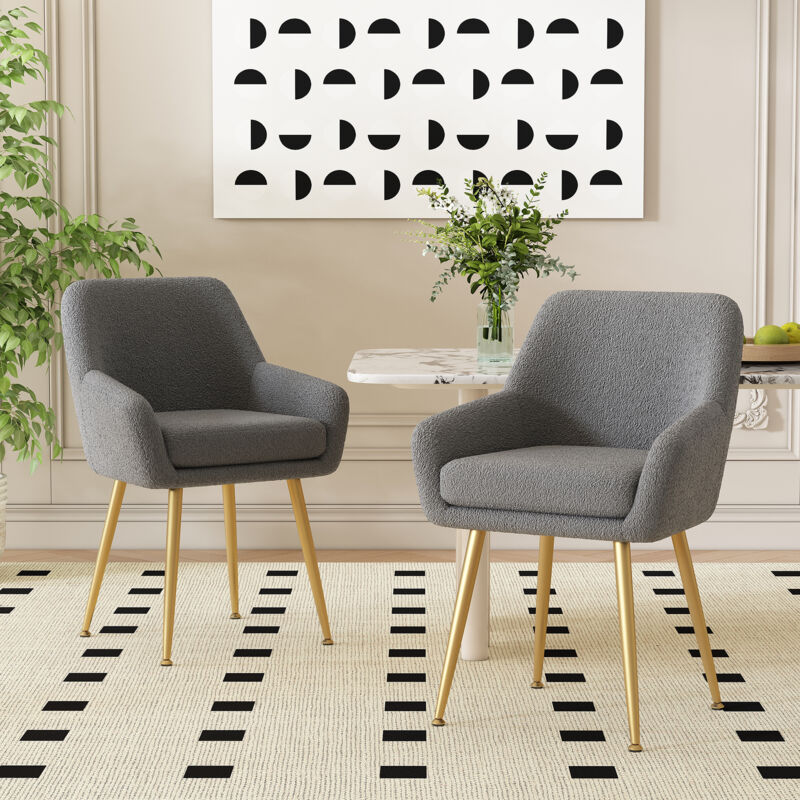 Wishdor - Lot de 2 chaises de salle à manger rembourré avec pieds en métal et coussins amovibles, moderne et simple pour salle à manger, gris