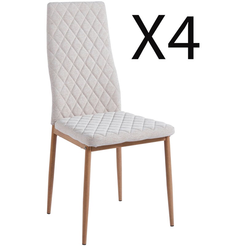 lot de 4 chaises de salle à manger rembourrées en tissu coloris beige - longueur 43 x profondeur 44 x hauteur 98 cm pegane