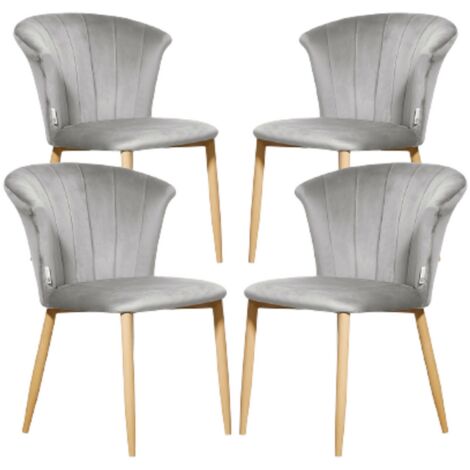 Lot de 4 chaises de salle à manger rembourrées en velours Elsa 1/2/4 - Gris