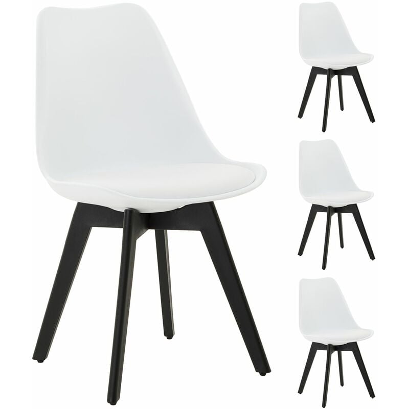 Idimex - Lot de 4 chaises de salle à manger rouen, en plastique noir et blanc