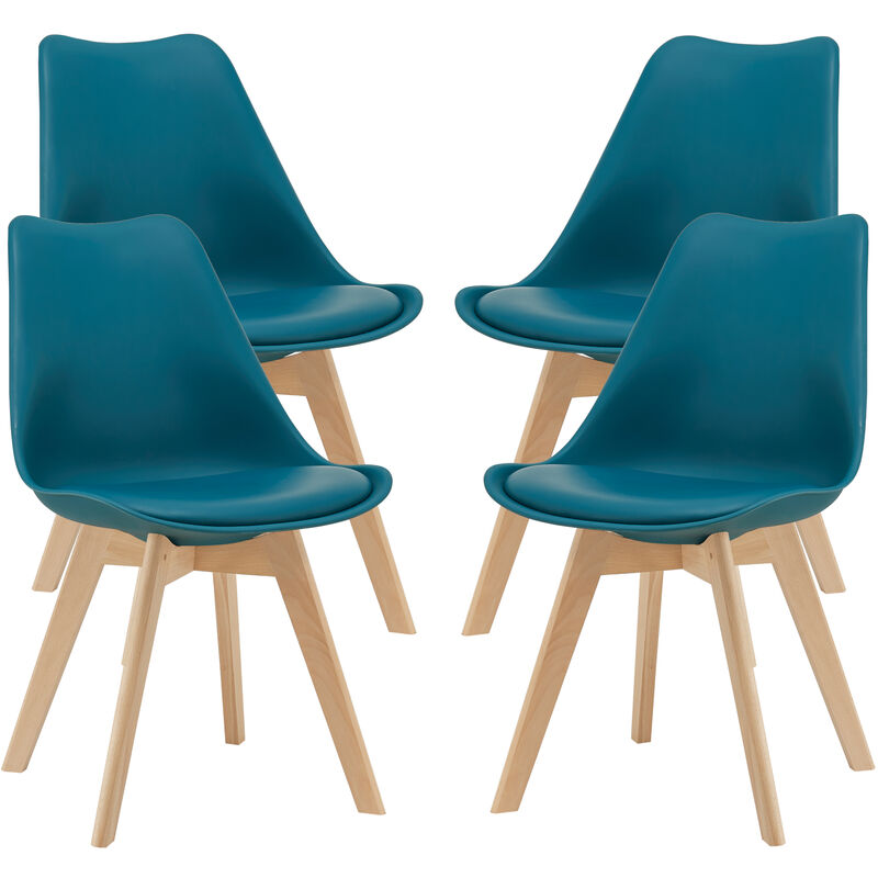 [en.casa] - Lot de 4 Chaises de Salle à Manger Fläten Similicuir Hêtre Turquoise