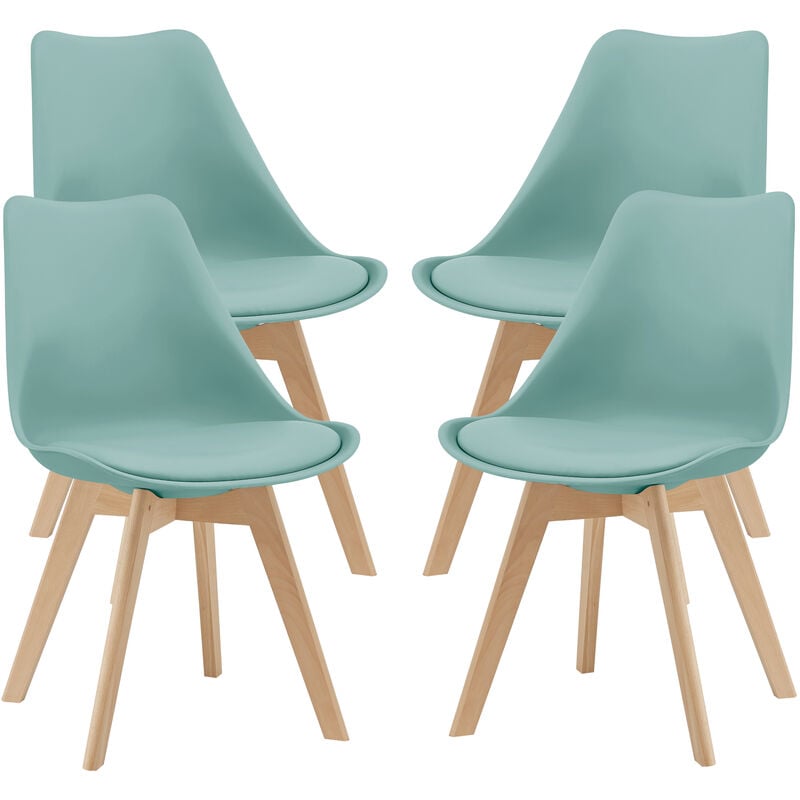 [en.casa] - Lot de 4 Chaises de Salle à Manger Fläten Similicuir Hêtre Menthe