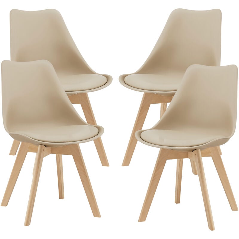 Lot de 4 Chaises de Salle à Manger Fläten Similicuir Hêtre Beige [en.casa]