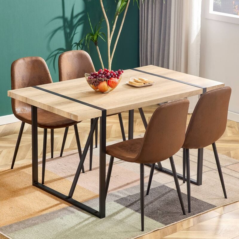 Hauss Spole - Lot de 4 Chaises de salle à manger scandinave vintage avec pieds en Acier Noir, daim artificiel - Brun