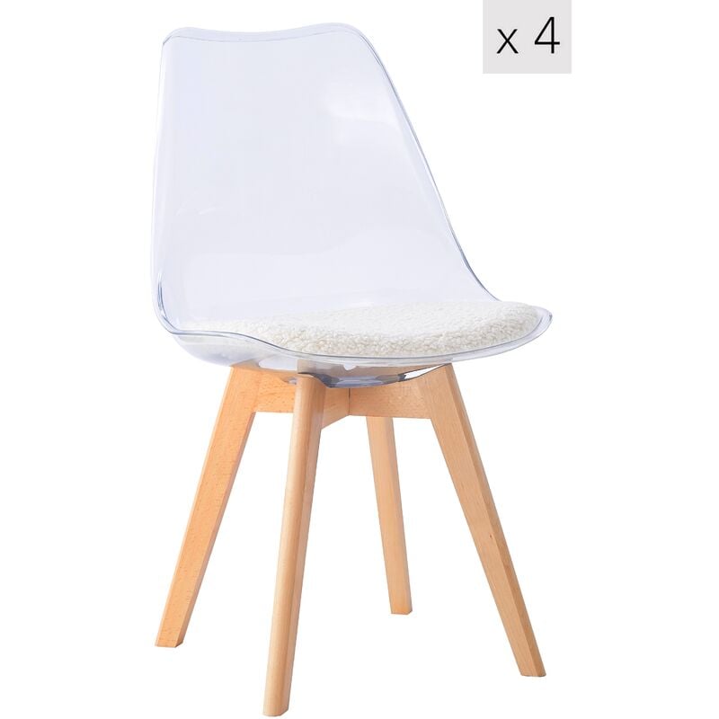 Nordlys - Lot de 4 Chaises de Salle a Manger Scandinaves Pieds Bois Transparent
