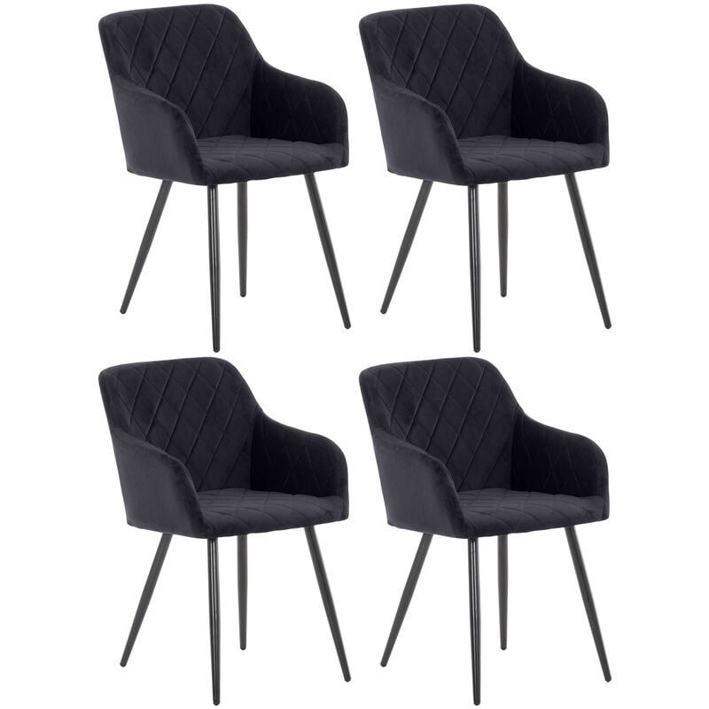CLP - Lot de 4 chaises de salle à manger Shila avec Piètement en Métal noir Noir Velours