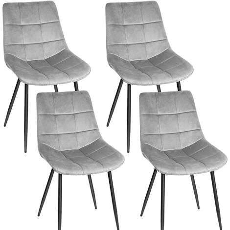 Lot de 4 Chaises de salle à manger, Siège moderne chaise à carreaux, rembourrées, avec pieds en fer, surface en velours lisse-charge 120 kg-gris clair
