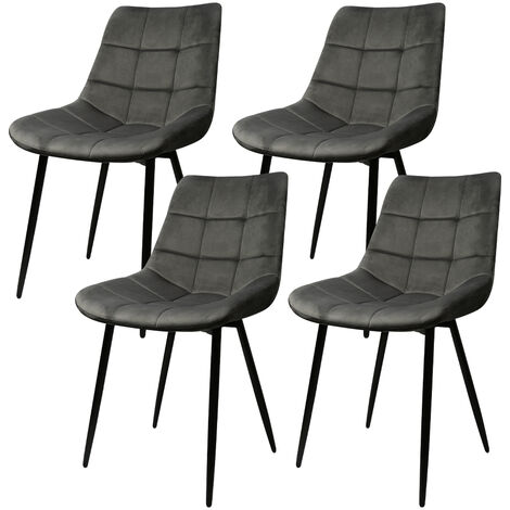 Lot de 4 Chaises de salle à manger, Siège moderne chaise à carreaux, rembourrées, avec pieds en fer, surface en velours lisse-charge 120 kg-gris foncé