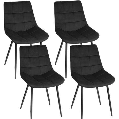 Lot de 4 Chaises de salle à manger, Siège moderne chaise à carreaux, rembourrées, avec pieds en fer, surface en velours lisse-charge 120 kg-noir
