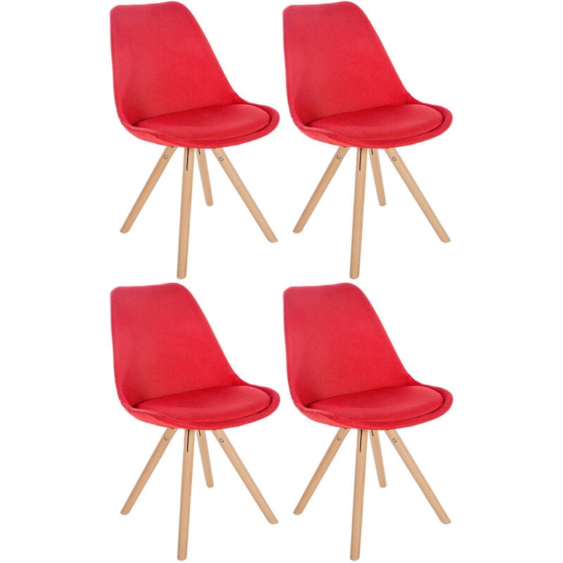 CLP - Lot de 4 chaises de salle à manger Sofia en tissu Pieds en bois Rouge Nature (rond)