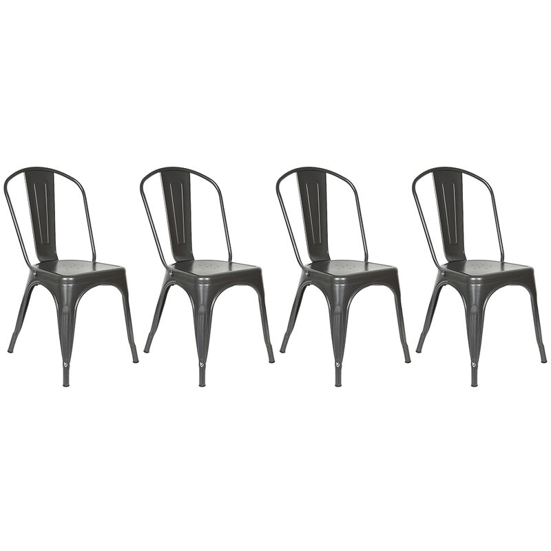 Skecten - Lot de 4 Chaises de Salle à Manger Style Industriel Chaise Métal Empilable Intérieur/Extérieur (Gris)