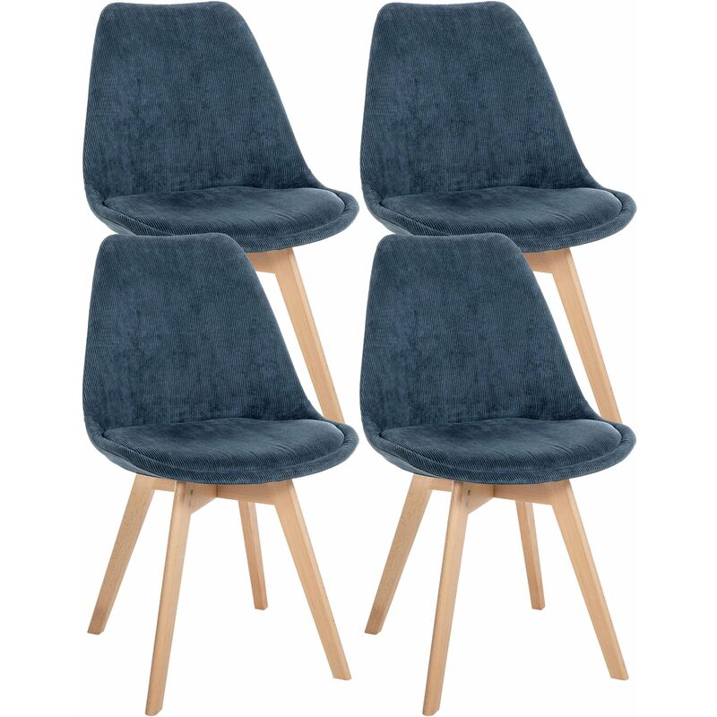 Décoshop26 - Lot de 4 chaises de salle à manger style scandinave en velours côtelé bleu foncé CDS10391