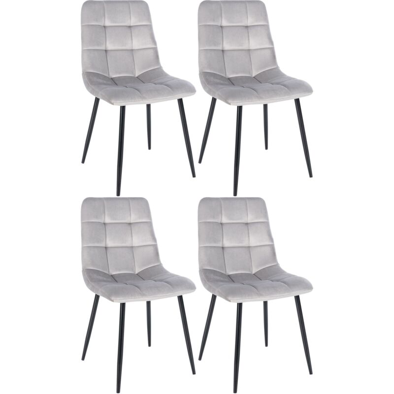 Décoshop26 - Lot de 4 chaises de salle à manger coutures décoratives carrées en tissu velours gris et métal noir 100001779