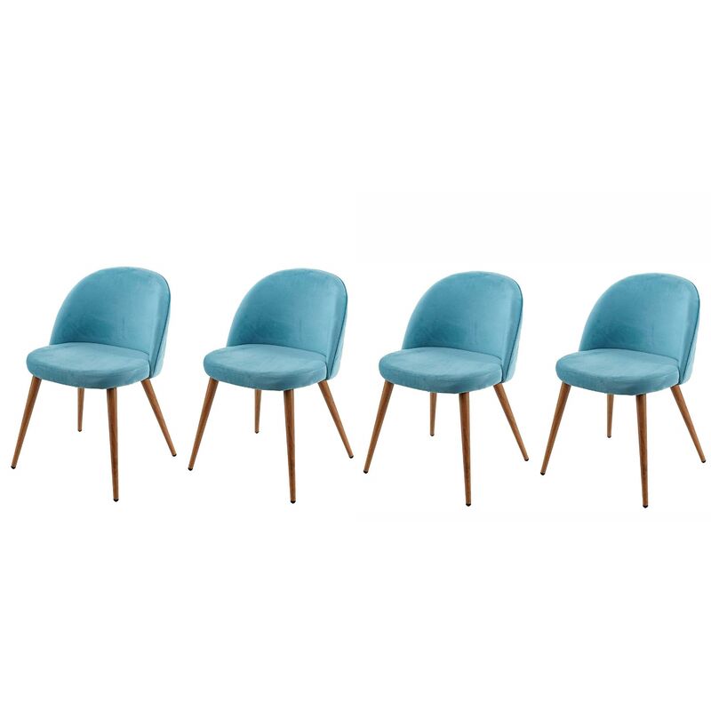 Décoshop26 - Lot de 4 chaises de salle à manger tissu velours bleu en bois style rétro CDS04519