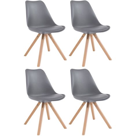 Lot de 4 Chaises de salle à manger Toulouse similicuir Pieds carrés bois Gris Nature
