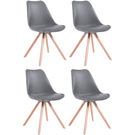 Lot de 4 Chaises de salle à manger Toulouse Similicuir Pieds ronds bois Gris Nature